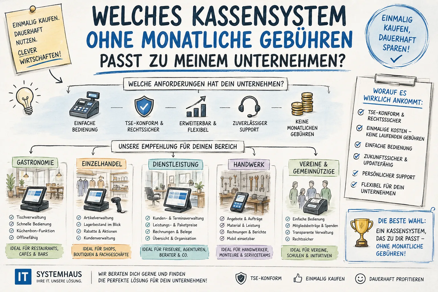 Welches Kassensystem ohne monatliche Gebühren passt zu meinem Unternehmen?