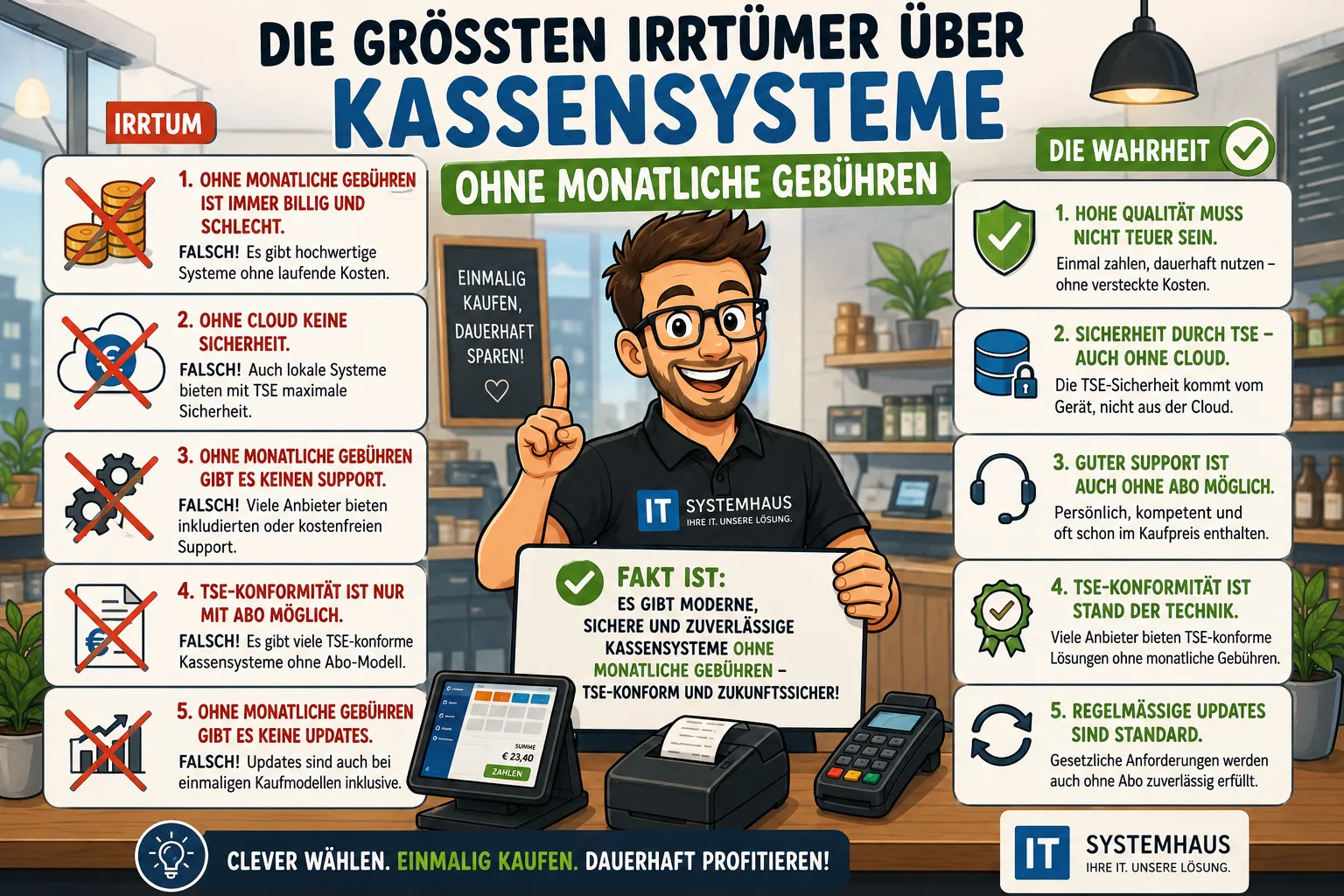 Die größten Irrtümer über Kassensysteme ohne monatliche Gebühren